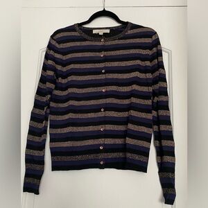 LOFT Black Purple and Gold Striped Cardigan